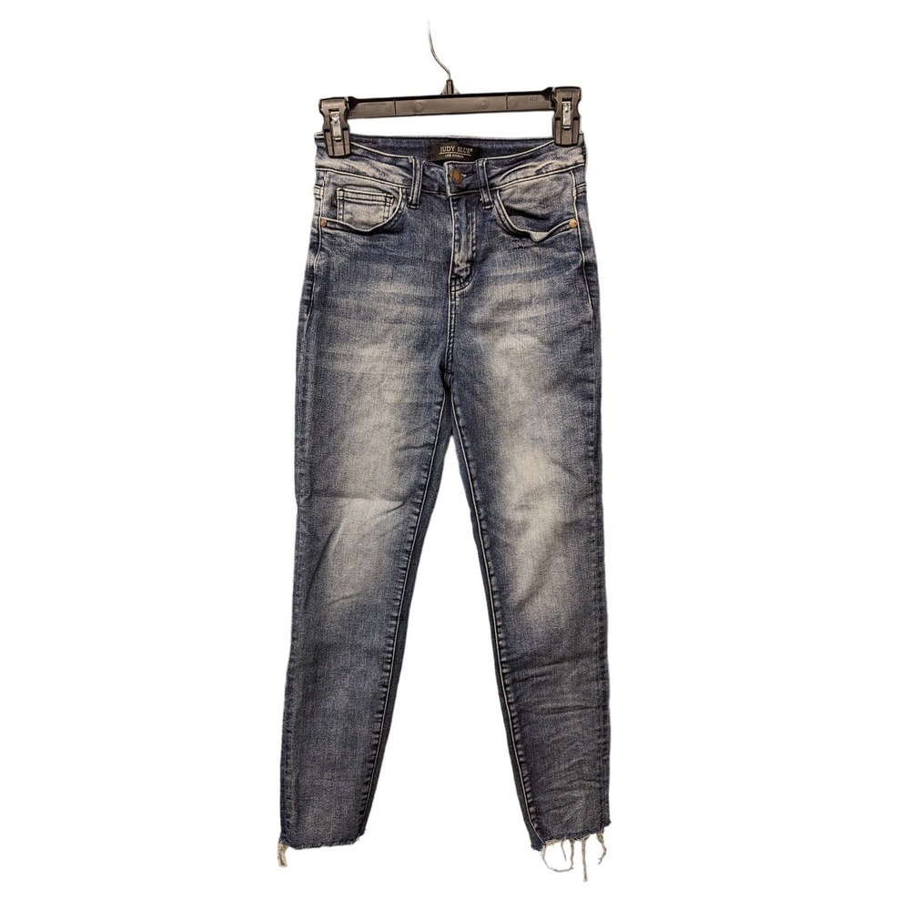 JUDY BLUE 0/24 Jeans Relaxed Fit‎ High Waist Faded Worn Look Raw Hem